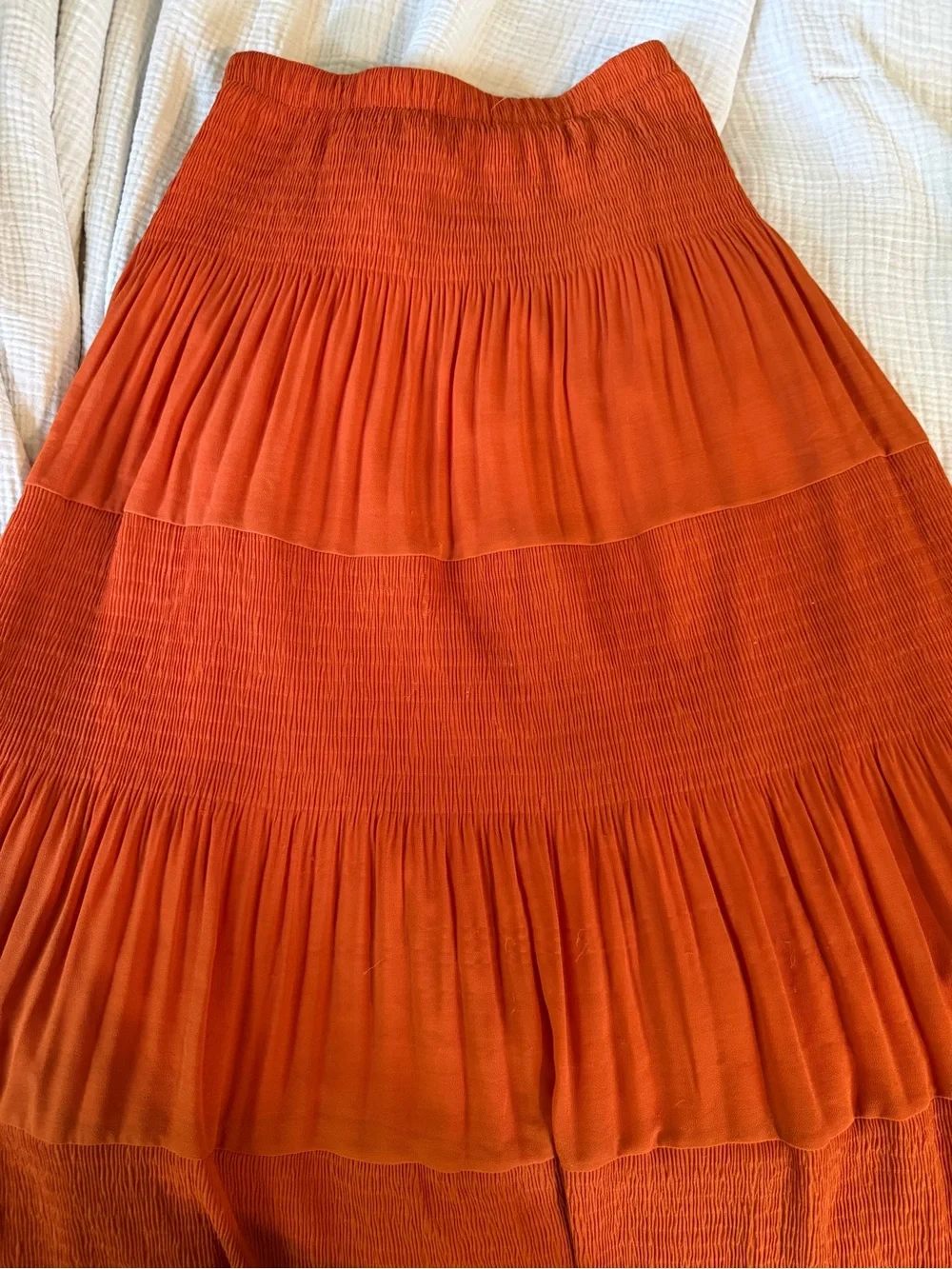 Nashalyly Rust Orange Tiered Boho Maxi Skirt, size small - Picture 5 of 6